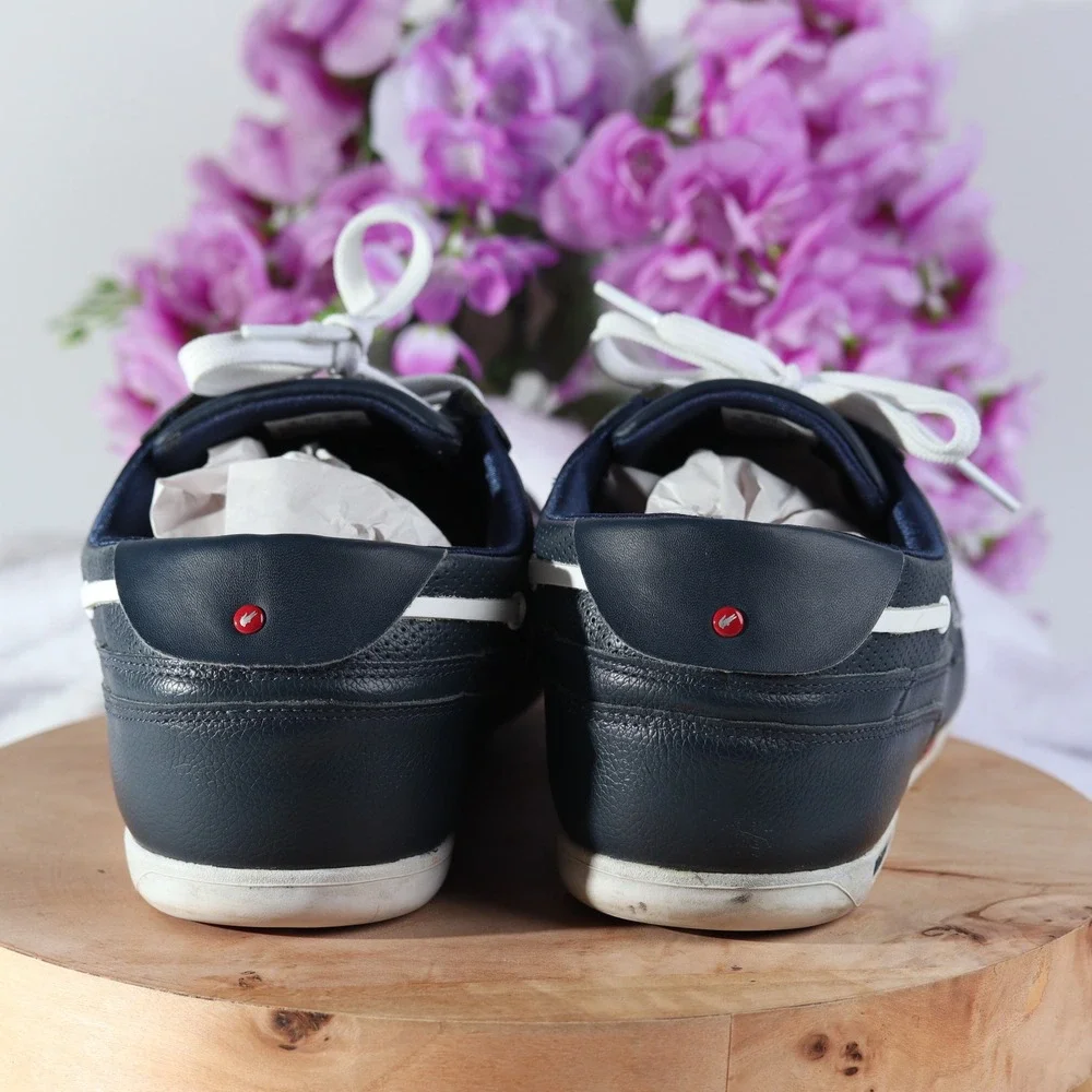 Lacoste Keellson Navy Blue Leather Boat Shoes Mens Nautical Sneakers